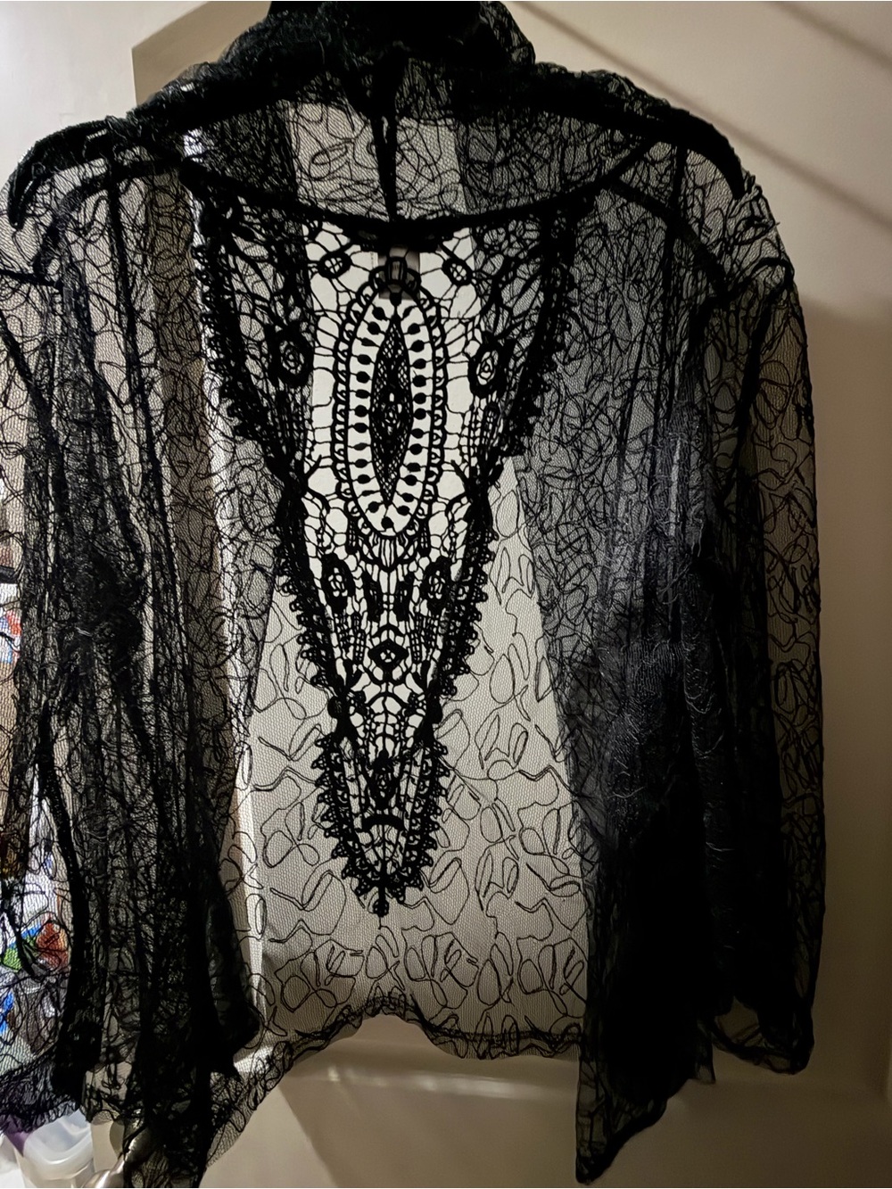 Black Lace Sheer Crochet-Back Women's Top